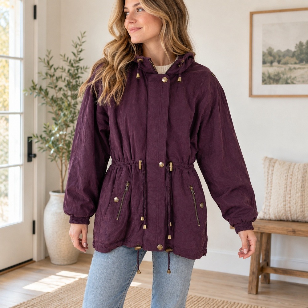 Vintage SKEa Paris Vail Purple Drawstring Hooded Ski Jacket Women's Size 4